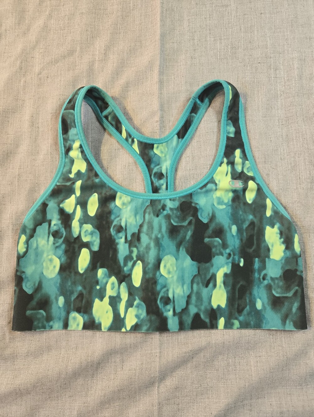CHAMPION Womens Medium Vapor Racerback Sports Bra Teal Lime Abstract